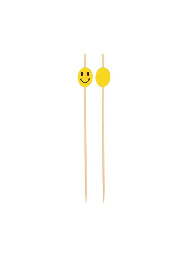BambooMN 4" Decorative Yellow Smiley Smile Face Cocktail Sandwich Fruit Cupcake Bamboo Skewer Picks for Any Party, 100 Pieces - Image 5