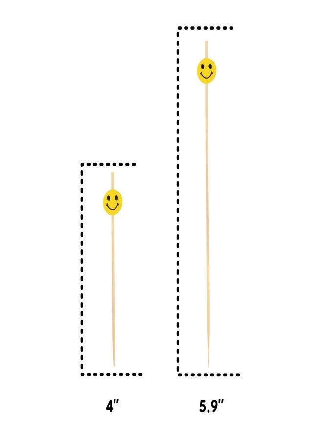 BambooMN 4" Decorative Yellow Smiley Smile Face Cocktail Sandwich Fruit Cupcake Bamboo Skewer Picks for Any Party, 100 Pieces - Image 4