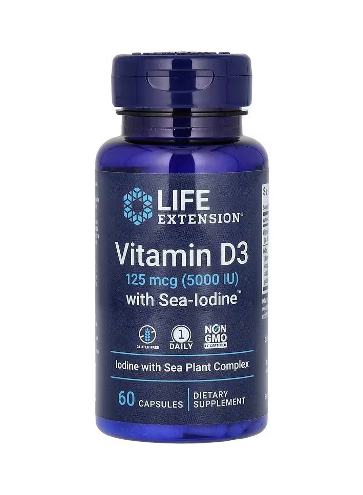 Life Extension Vitamin D3 with Sea-Iodine 125 mcg 5,000 IU 60 Capsules - Image 1