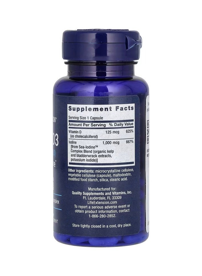 Life Extension Vitamin D3 with Sea-Iodine 125 mcg 5,000 IU 60 Capsules - Image 2