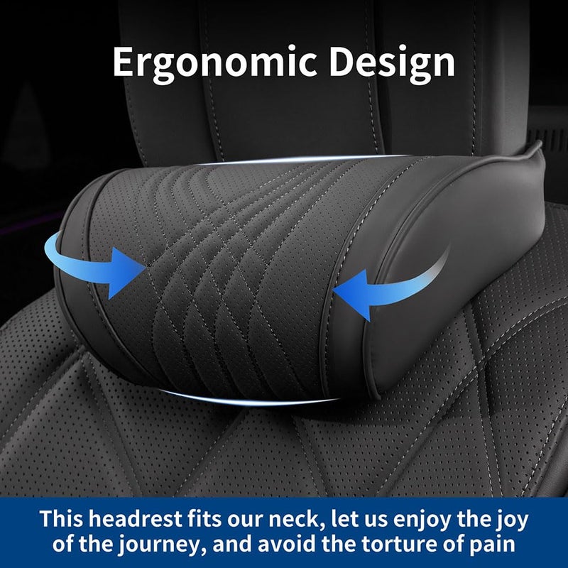 Dapucarin Car Headrest Memory Foam Neck Pillow for Driving with Leather Cover Soft Comfortable Seat Head Pillow Cushion for Most Cars SUV Sedan Home Office Black (2PC) - Image 5