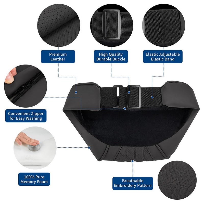 Dapucarin Car Headrest Memory Foam Neck Pillow for Driving with Leather Cover Soft Comfortable Seat Head Pillow Cushion for Most Cars SUV Sedan Home Office Black (2PC) - Image 3