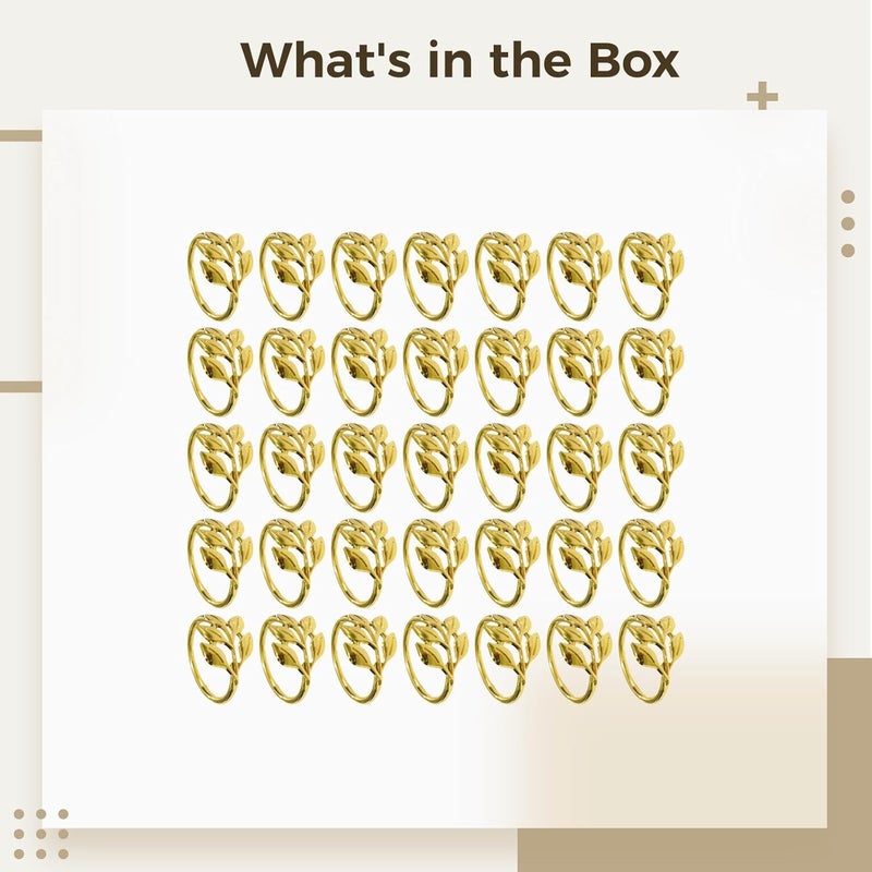 Gold Leaf Design Elegant, 35 Pcs Zinc Alloy Rings Napkin, for Banquets Weddings and Ideal Formal Events, and Table Decor Styling Napkin Great for - Image 3
