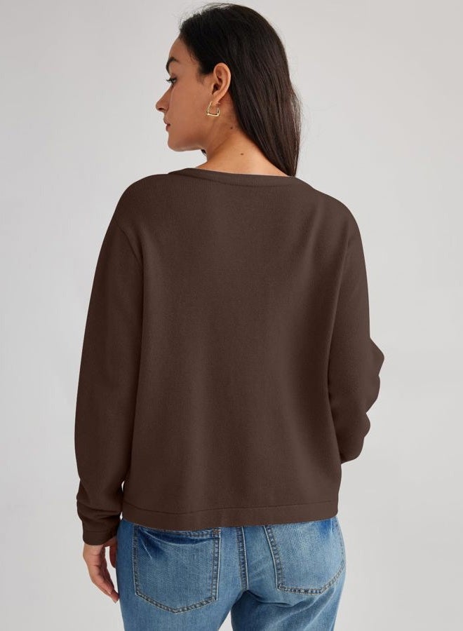 LILLUSORY Women Cardigan Sweaters Fall Outfit Clothes Fashion Cropped Jackets Trendy 2025 Casual Long Sleeve Tops, Chocolatebrown, S - Image 4