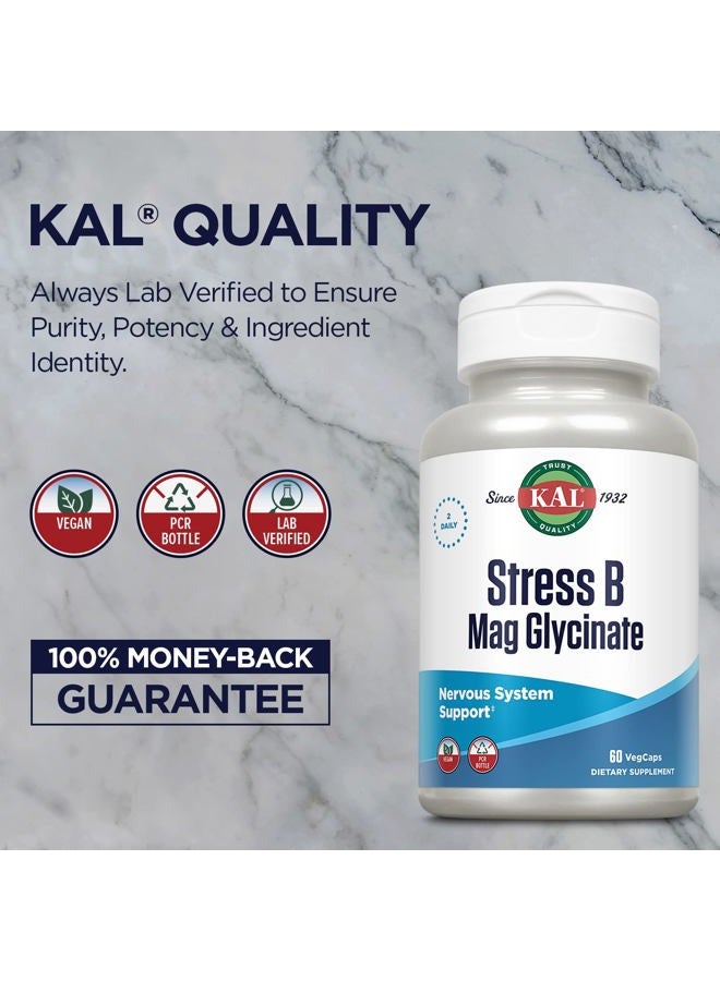 KAL Stress B Mag Glycinate, B Complex Vitamins Plus Magnesium, Active Forms Coenzyme Vitamin B-6, Methylcobalamin, and Folate from 5-MTHF, Healthy Mood & Relaxation Support, 30 Servings, 60 VegCaps  - Image 5