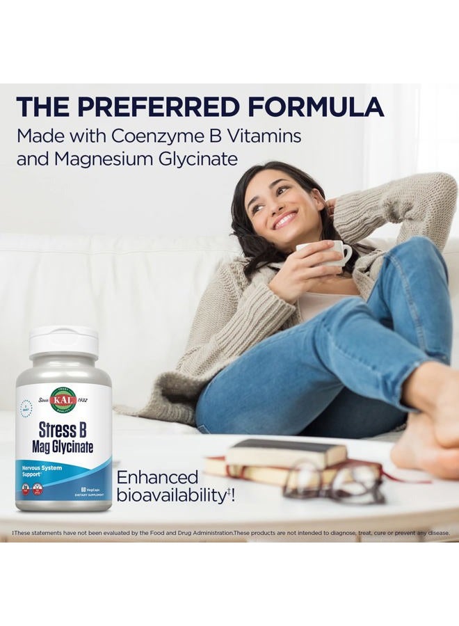 KAL Stress B Mag Glycinate, B Complex Vitamins Plus Magnesium, Active Forms Coenzyme Vitamin B-6, Methylcobalamin, and Folate from 5-MTHF, Healthy Mood & Relaxation Support, 30 Servings, 60 VegCaps  - Image 4