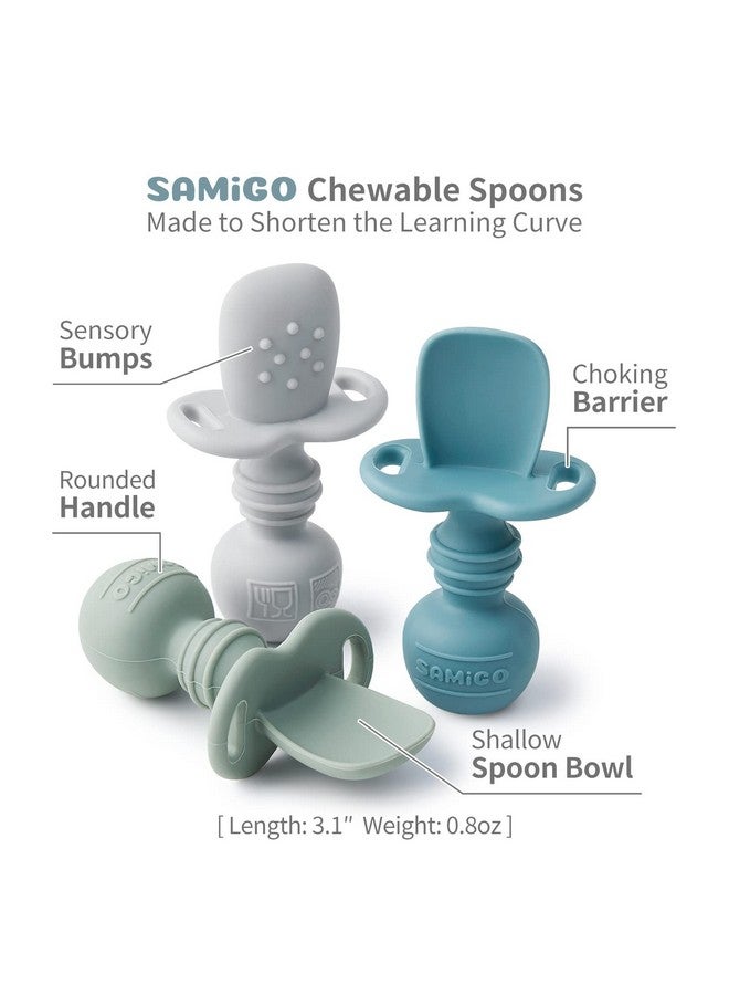 SAMiGO Silicone Baby Utensils - Self Feeding Spoons and Tiny Training Cup - First Stage Baby Led Weaning Supplies for 6 Months+ Infants - Set of 3 - Image 3