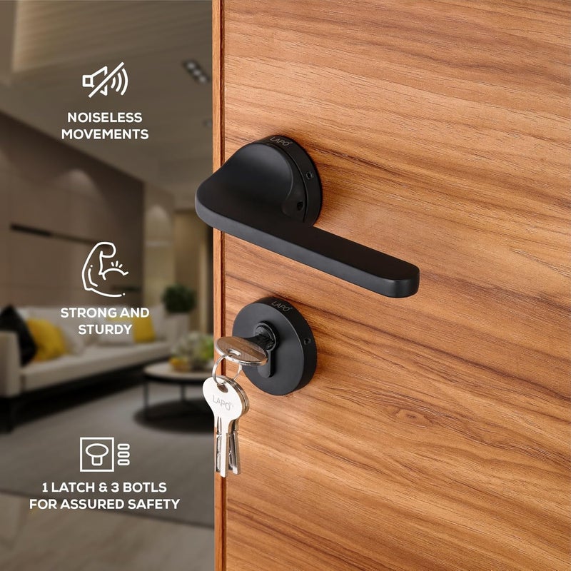 LAPO أقفال أبواب ثقيلة للباب الرئيسي، قفل باب لغرفة النوم، مجموعة أقفال باب مورتيس، مجموعات مقابض أقفال الأبواب مع 3 مفاتيح نحاسية للمنزل، المكتب، الفندق | تشطيب أسود | ضمان 3 سنوات Ro-127 - Image 3