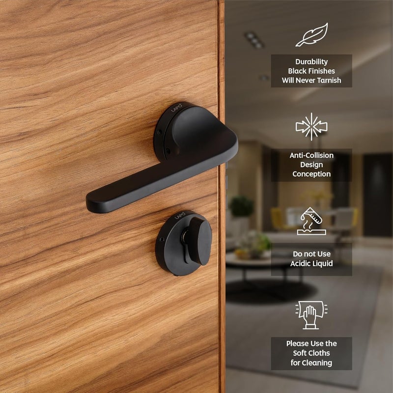 LAPO أقفال أبواب ثقيلة للباب الرئيسي، قفل باب لغرفة النوم، مجموعة أقفال باب مورتيس، مجموعات مقابض أقفال الأبواب مع 3 مفاتيح نحاسية للمنزل، المكتب، الفندق | تشطيب أسود | ضمان 3 سنوات Ro-127 - Image 5
