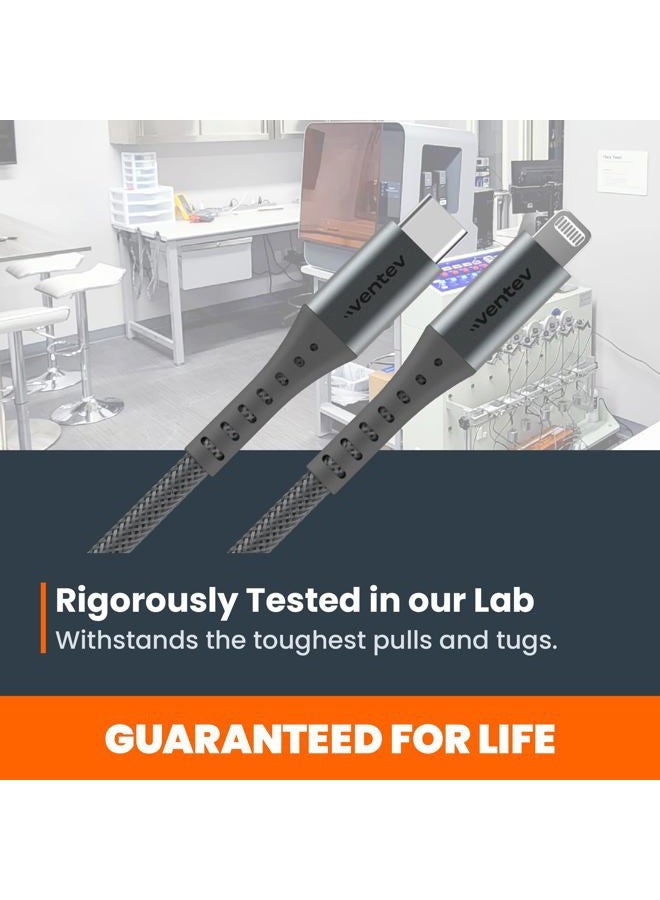 Ventev Helix 3ft Expandable iPhone Cable | Fast Charging USB C to Apple Lightning Cable | Compatible with iPhone 14/13/12/11 | Coiled MFi Certified iPhone Charger Cord - Gray - Image 4