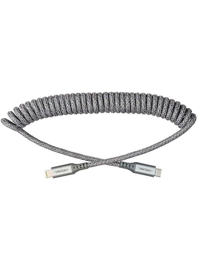 Ventev Helix 3ft Expandable iPhone Cable | Fast Charging USB C to Apple Lightning Cable | Compatible with iPhone 14/13/12/11 | Coiled MFi Certified iPhone Charger Cord - Gray - Image 5