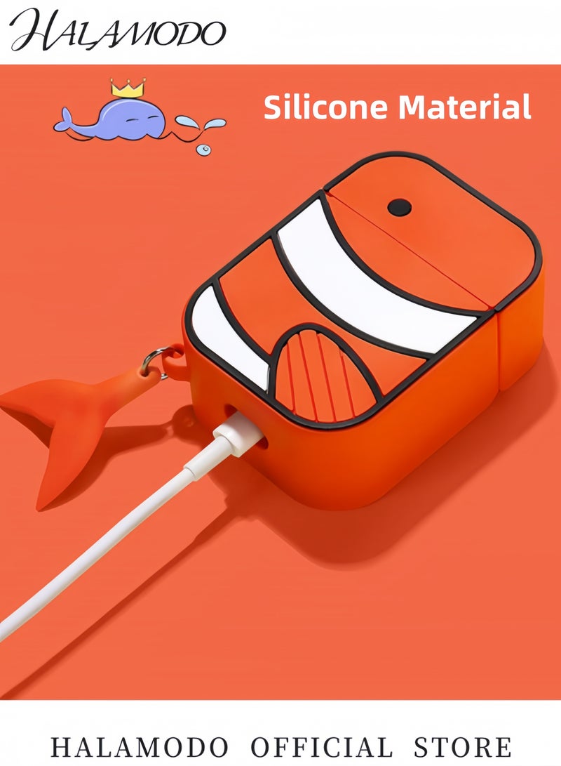هالامودو غطاء سيليكون متوافق مع AirPods Pro 3D Animal Whale Case Cover Cartoon Protective Shell Fashion Cool Earbuds Case Cover Soft Earbuds Cover for Everyday Use - Image 4