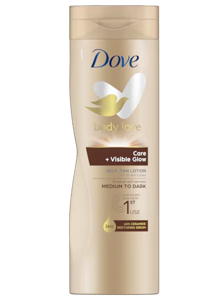 دوف لوشن تسمير الجسم كير + فيزيبل جلو، لون متوسط ​​إلى داكن، 400 مل