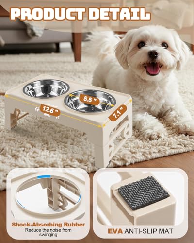 Jovrun Elevated Dog Bowls for Small Dogs and Cats, Non-Slip Cat Bowls with 2 Thick 5.5" Stainless Steel Dishes, Dog Feeder 2 Heights Adjustable to 2.6"-5.3" - Image 3