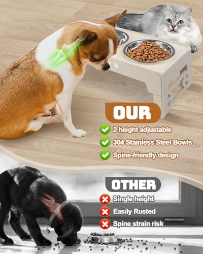 Jovrun Elevated Dog Bowls for Small Dogs and Cats, Non-Slip Cat Bowls with 2 Thick 5.5" Stainless Steel Dishes, Dog Feeder 2 Heights Adjustable to 2.6"-5.3" - Image 5