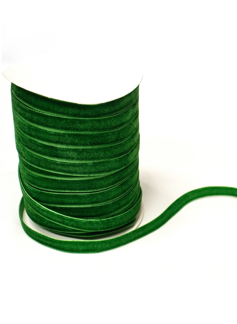 1 cm Velvet Ribbon Roll – Soft Velvet Craft Ribbon for Gift Wrapping, Sewing, Hair Accessories, Decorations – (Green 60) Available in 32 Colors - Image 1