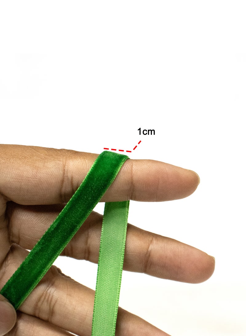 1 cm Velvet Ribbon Roll – Soft Velvet Craft Ribbon for Gift Wrapping, Sewing, Hair Accessories, Decorations – (Green 60) Available in 32 Colors - Image 2