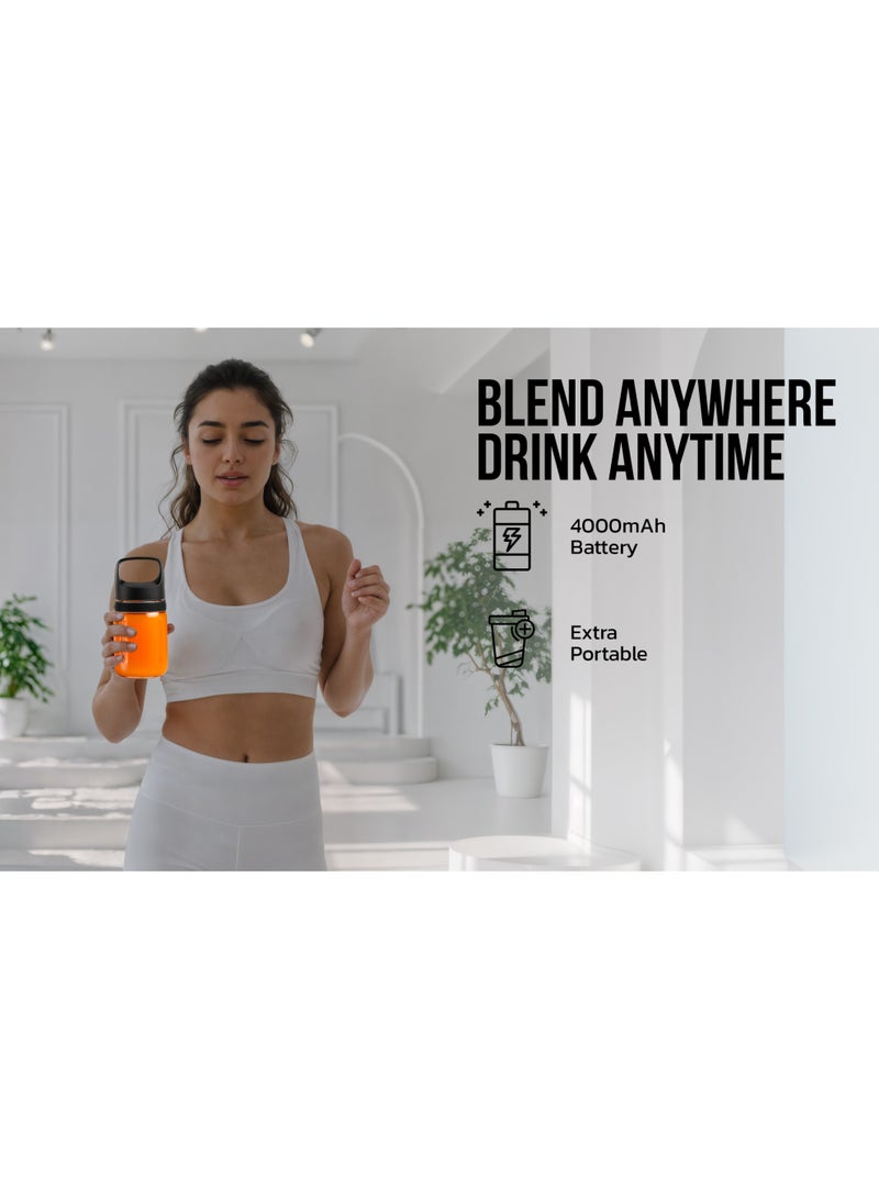 GREEN LION Summer Mate Portable Blender 500ml/350ml Capacity / Self Cleaning / BPA Free / Portable Design / 6-Blades Powerful / Type-C Charging / High Battery Capacity / Strong Power / PCTG Food Grade - Black & White - Image 4