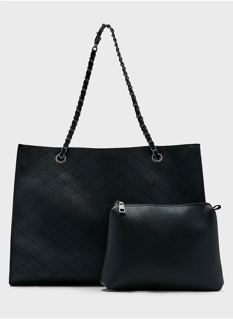 ELLA Quilted Chain Handle Tote Handbag