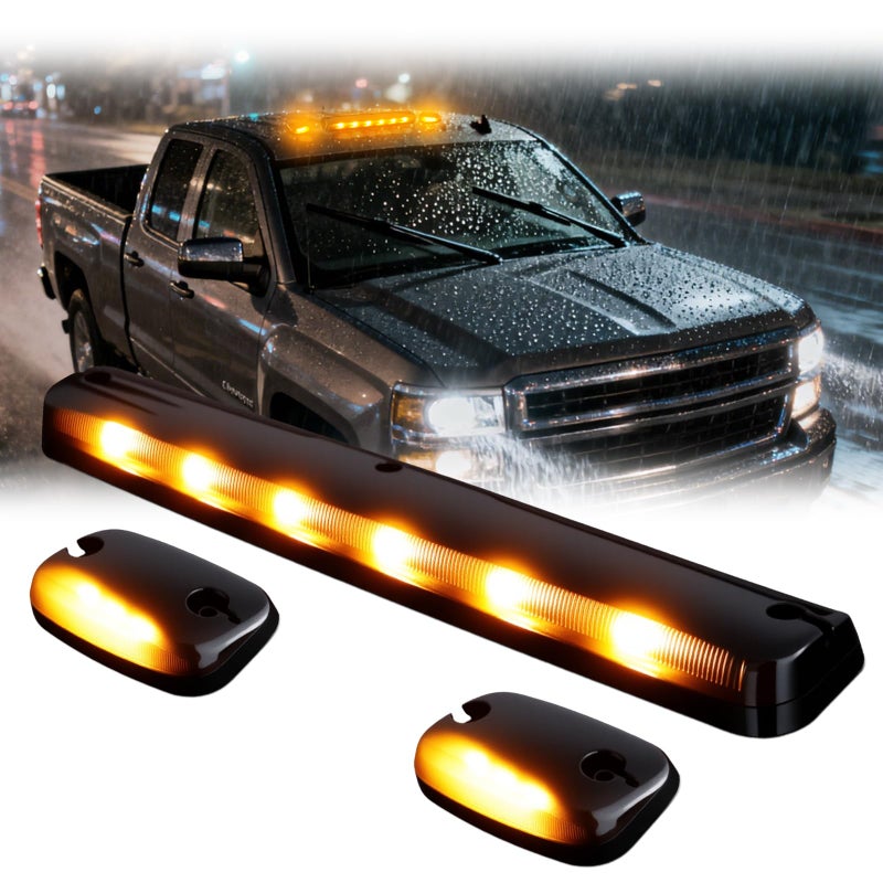 Nrgedzam 3PCS Amber Cab Marker Roof Running Clearance Cab Lights for Chevrolet Silverado GMC Sierra 1500 2500 2500HD 3500 3500HD 2007-2013 Truck Gmc Sierra 3500 Cab Lights w/Wiring Pack (Smoked Lens) - Image 1