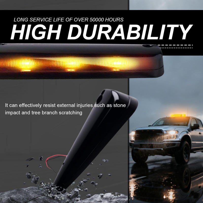 Nrgedzam 3PCS Amber Cab Marker Roof Running Clearance Cab Lights for Chevrolet Silverado GMC Sierra 1500 2500 2500HD 3500 3500HD 2007-2013 Truck Gmc Sierra 3500 Cab Lights w/Wiring Pack (Smoked Lens) - Image 4