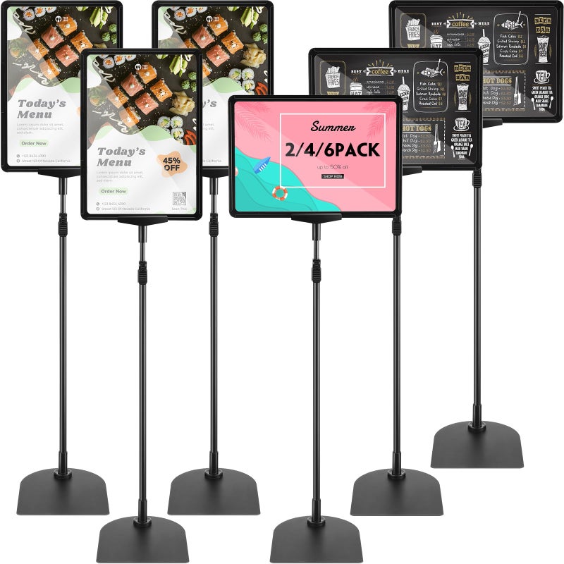 Jutom 6 Pack Adjustable Pedestal Stand Holder 8.5 x 11 Inch Heavy Duty Aluminum Sign Holder Vertical and Horizontal Sign Poster Stands Floor Standing Display for Advertisement Menu Display(Black) - Image 1