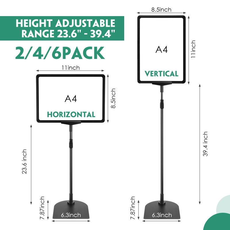 Jutom 6 Pack Adjustable Pedestal Stand Holder 8.5 x 11 Inch Heavy Duty Aluminum Sign Holder Vertical and Horizontal Sign Poster Stands Floor Standing Display for Advertisement Menu Display(Black) - Image 2