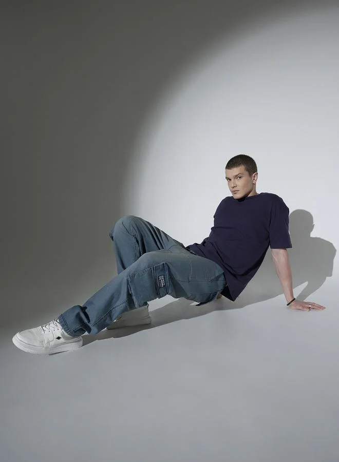 Men's Indigo 100% Cotton Solid Pattern Full Length Relaxed Jeans