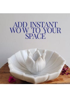 R&M RM Marble Flower Utility Bowl | Flower Shape Serving Bowl with Flower Candle Holder | Decor Fruit Bowl, Kitchen, Pooja Room, Desk Table & Flower Bowl, Housewarming & Wedding Gifts | White  - Image 4