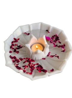 R&M RM Marble Flower Utility Bowl | Flower Shape Serving Bowl with Flower Candle Holder | Decor Fruit Bowl, Kitchen, Pooja Room, Desk Table & Flower Bowl, Housewarming & Wedding Gifts | White  - Image 1
