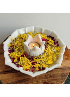 R&M RM Marble Flower Utility Bowl | Flower Shape Serving Bowl with Flower Candle Holder | Decor Fruit Bowl, Kitchen, Pooja Room, Desk Table & Flower Bowl, Housewarming & Wedding Gifts | White  - Image 2