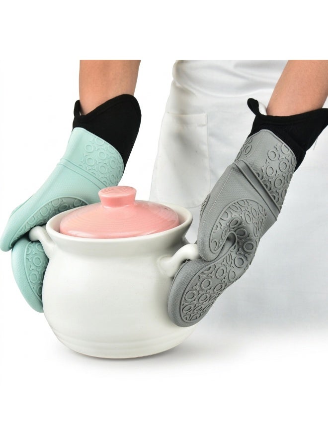 Silicone Oven Mitts Heat Resistant with Cotton Lining 36×19 cm 2 Pack - Image 1