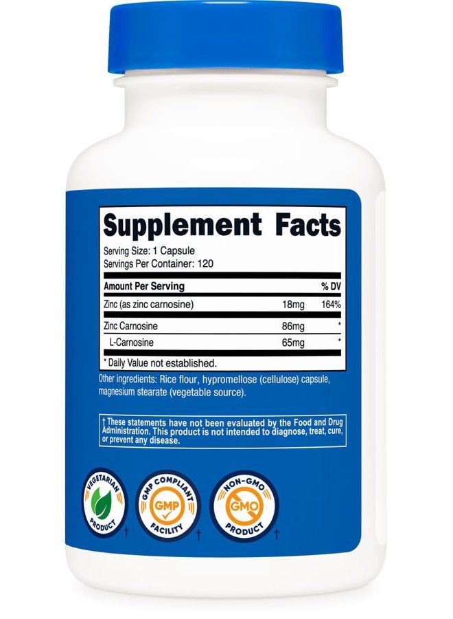 Nutricost زنك كارنوستين 86 ملغ، 120 كبسولة - غير معدلة وراثيًا، خالية من الغلوتين، مكمل زنك L-كارنوستين - Image 5
