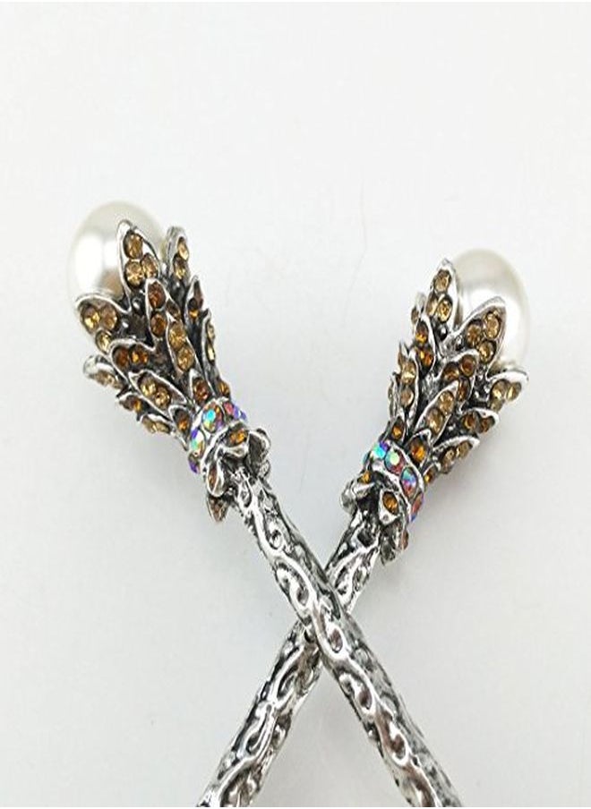 Yueton - Pack Of 2 Vintage Rhinestone Pearl Hair Stick Vintage Hair Chopsticks Hairpin Chignon Pin (Coffee) - Image 1
