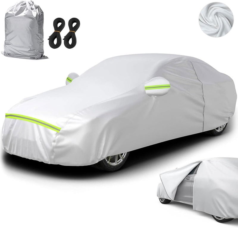 YSOAE Car Cover Waterproof, Hatchback/Sedan/SUV All Weather for Automobiles, Full Exterior Covers with Zipper Cotton, Outdoor Sun Snow Protection Universal (For Sedan XL) - Image 1