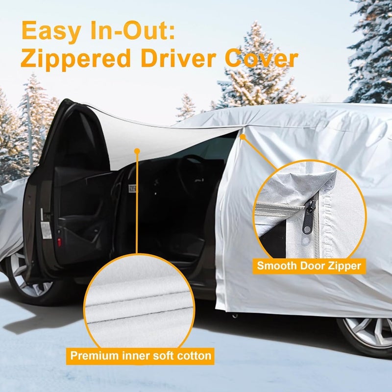 YSOAE Car Cover Waterproof, Hatchback/Sedan/SUV All Weather for Automobiles, Full Exterior Covers with Zipper Cotton, Outdoor Sun Snow Protection Universal (For Sedan XL) - Image 2