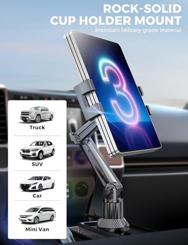 eSamcore Cup Holder Tablet Mount for Truck, Car Tablet Holder with Adjustable 15" Height 360° Rotation Stand, 0.9" Depth Clamp Fit for iPad Air/Pro/Mini 4.7"-12.9" Foldable Phone iPhone - Image 2