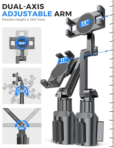 eSamcore Cup Holder Tablet Mount for Truck, Car Tablet Holder with Adjustable 15" Height 360° Rotation Stand, 0.9" Depth Clamp Fit for iPad Air/Pro/Mini 4.7"-12.9" Foldable Phone iPhone - Image 5