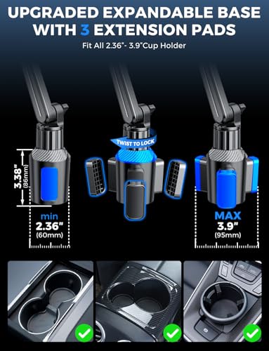 eSamcore Cup Holder Tablet Mount for Truck, Car Tablet Holder with Adjustable 15" Height 360° Rotation Stand, 0.9" Depth Clamp Fit for iPad Air/Pro/Mini 4.7"-12.9" Foldable Phone iPhone - Image 3
