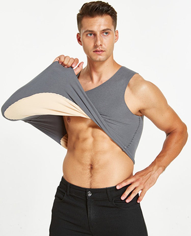 Winter Men'S Thermal Underwear With Fleece Lining, Thickened Front And Back Patches, Vest Top, Undershirt, Cold-Proof - Image 1
