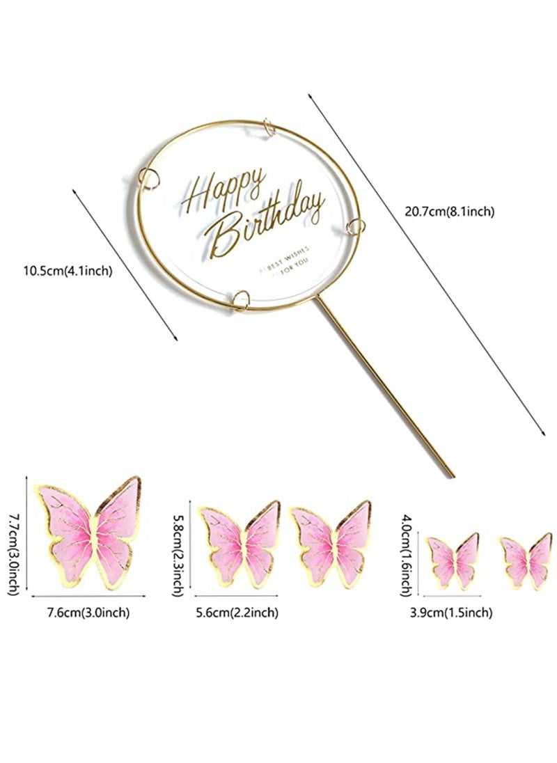 KASTWAVE - KASTWAVE 11 pieces Pink Gold Butterfly Cake Toppers Happy Birthday Metal Gold Butterfly Decorations Cake Butterfly Party Decorations Decorations Mixed Colour for Wedding Party Baby Shower Wall - Image 1
