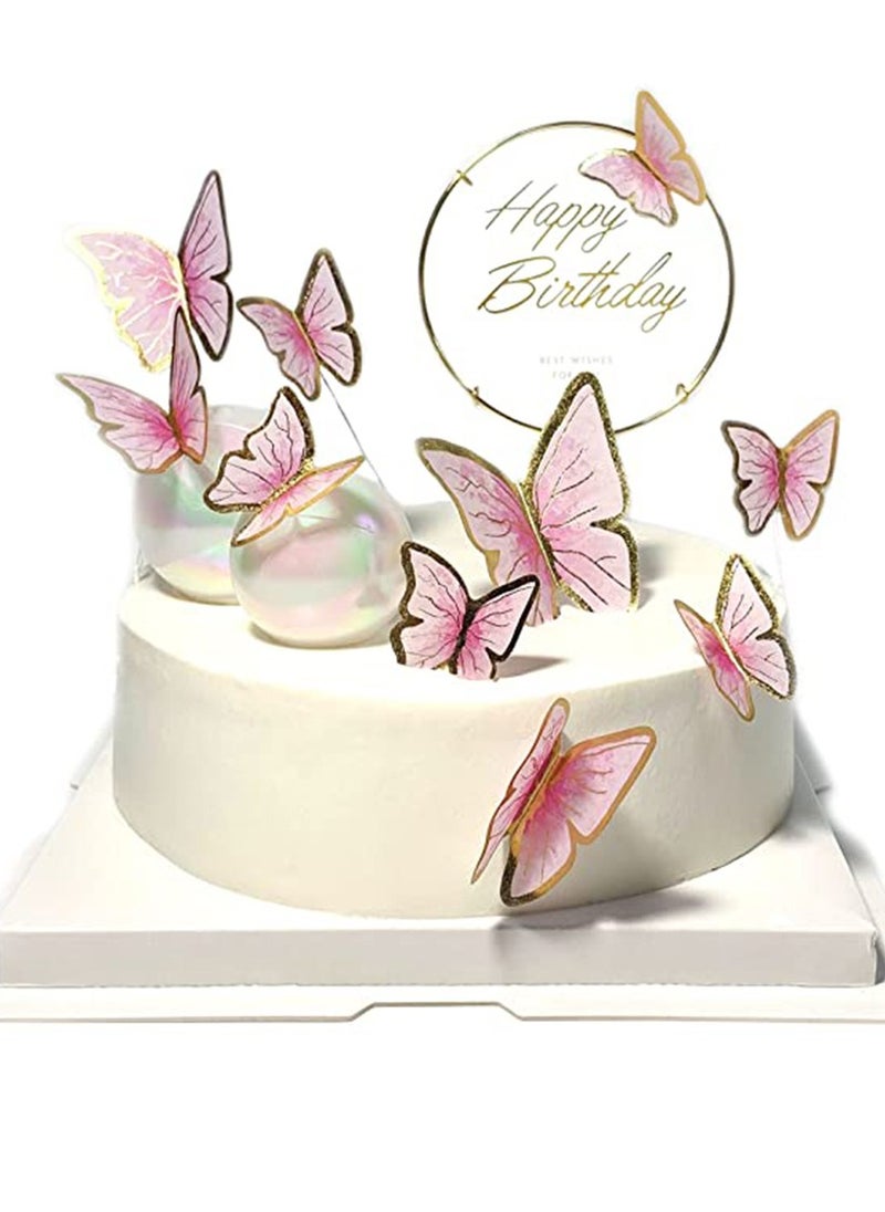 KASTWAVE - KASTWAVE 11 pieces Pink Gold Butterfly Cake Toppers Happy Birthday Metal Gold Butterfly Decorations Cake Butterfly Party Decorations Decorations Mixed Colour for Wedding Party Baby Shower Wall - Image 1