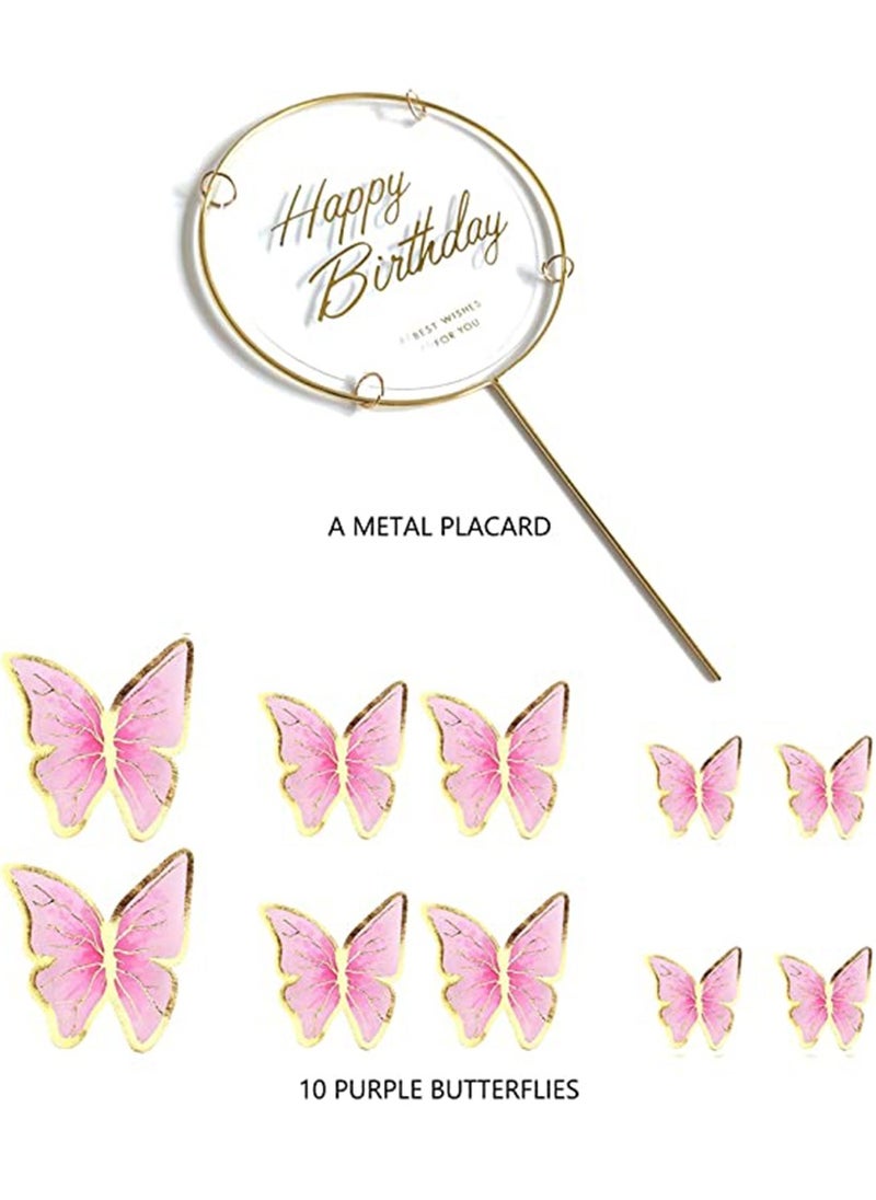 KASTWAVE - KASTWAVE 11 pieces Pink Gold Butterfly Cake Toppers Happy Birthday Metal Gold Butterfly Decorations Cake Butterfly Party Decorations Decorations Mixed Colour for Wedding Party Baby Shower Wall - Image 1