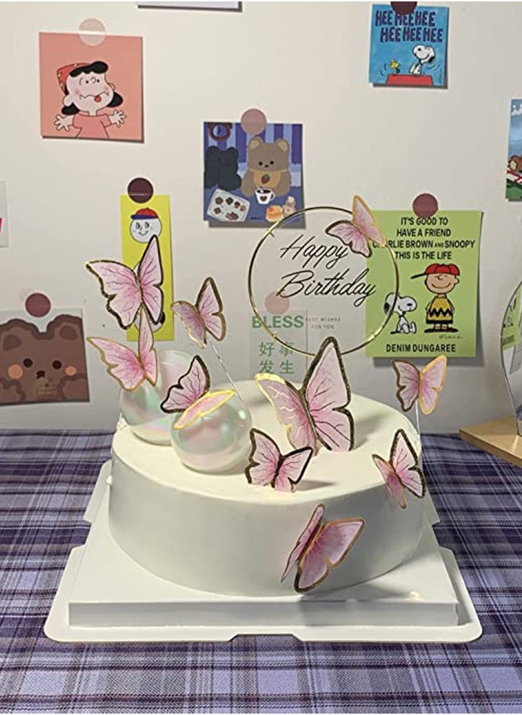 KASTWAVE - KASTWAVE 11 pieces Pink Gold Butterfly Cake Toppers Happy Birthday Metal Gold Butterfly Decorations Cake Butterfly Party Decorations Decorations Mixed Colour for Wedding Party Baby Shower Wall - Image 1