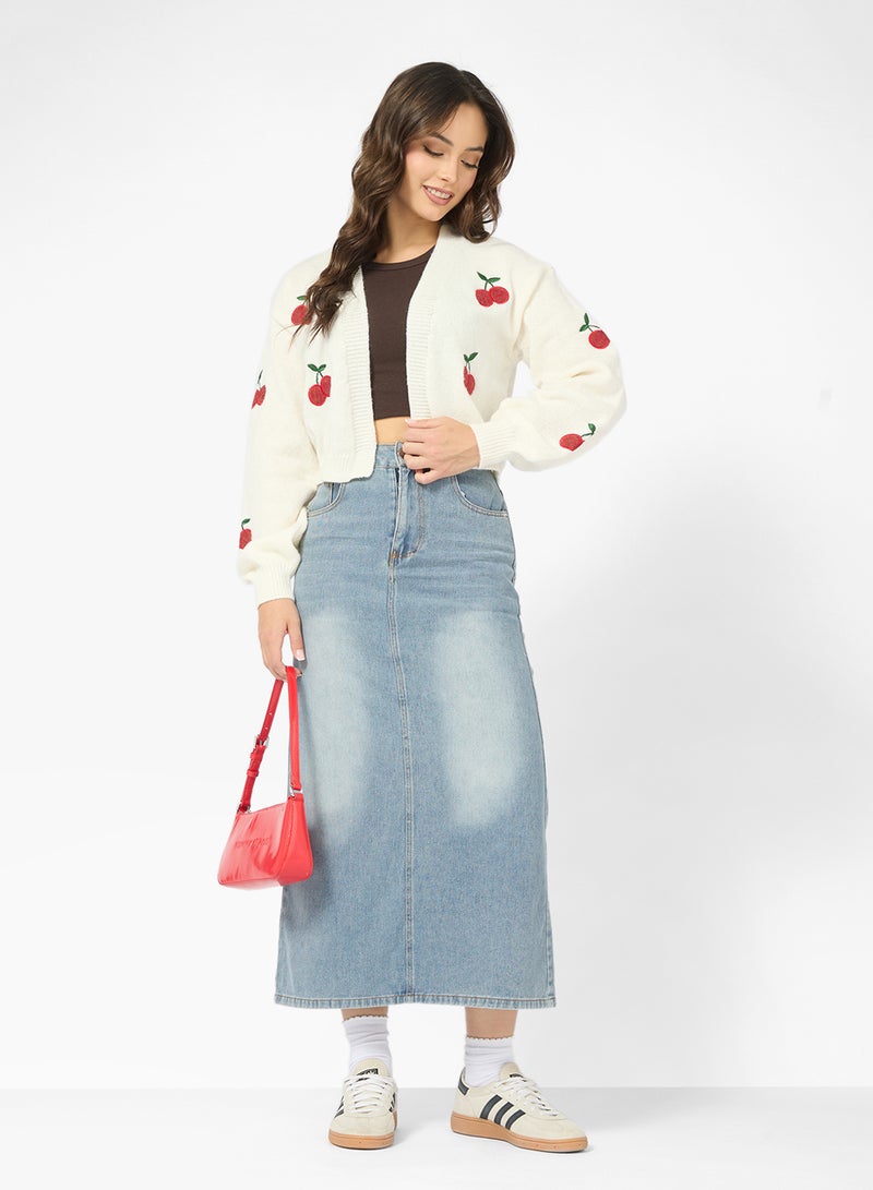 Ginger Cherry Detail  Knitted Cardigan - Image 4