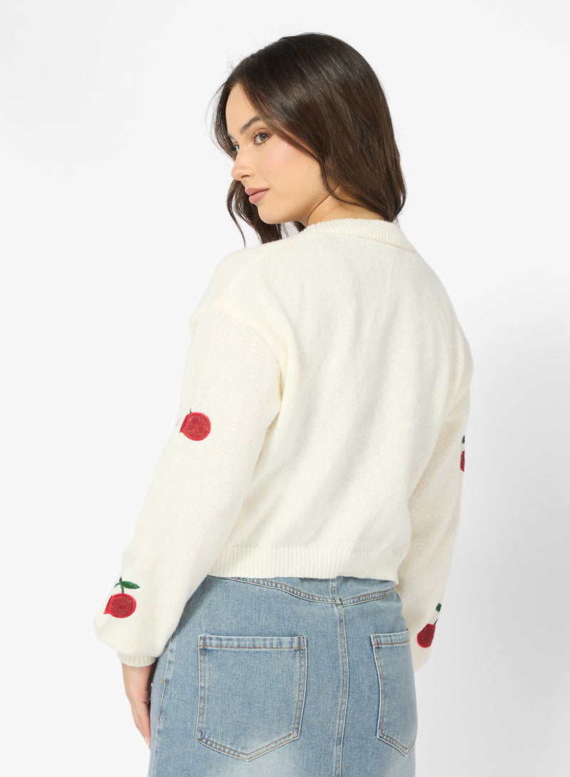 Ginger Cherry Detail  Knitted Cardigan - Image 2