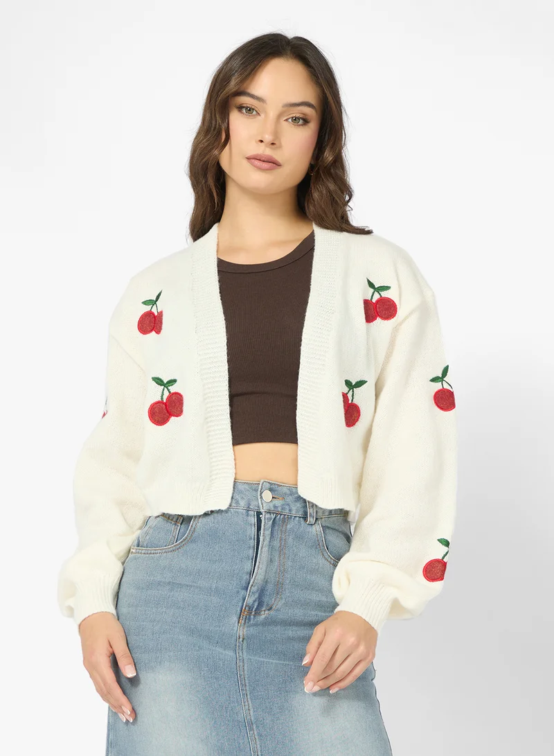 Ginger Cherry Detail  Knitted Cardigan