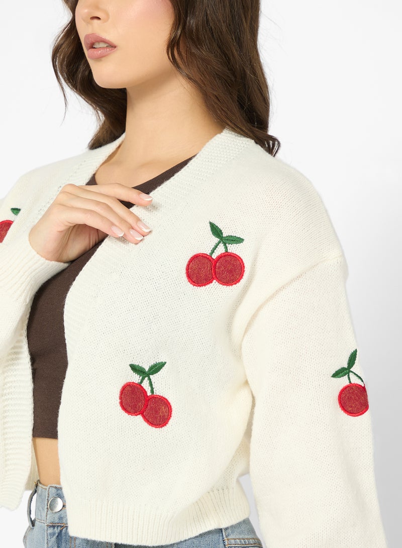 Ginger Cherry Detail  Knitted Cardigan - Image 3