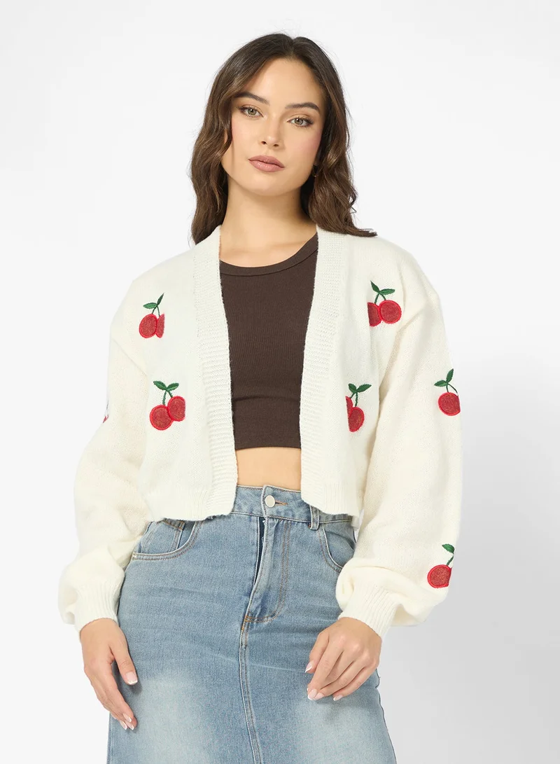 Ginger Cherry Detail  Knitted Cardigan