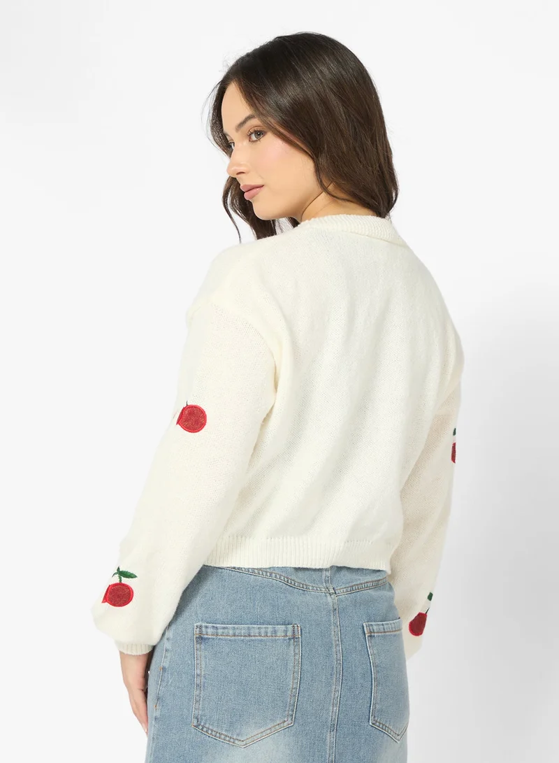 Ginger Cherry Detail  Knitted Cardigan